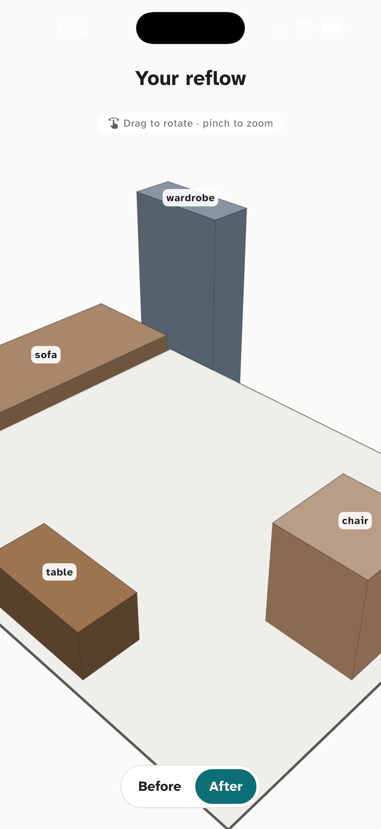Interactive 3D floor plan of the redesigned room